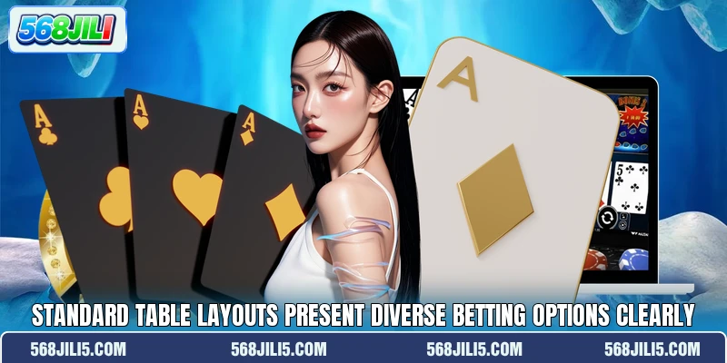 Standard table layouts present diverse betting options clearly Standard table layouts present diverse betting options clearly